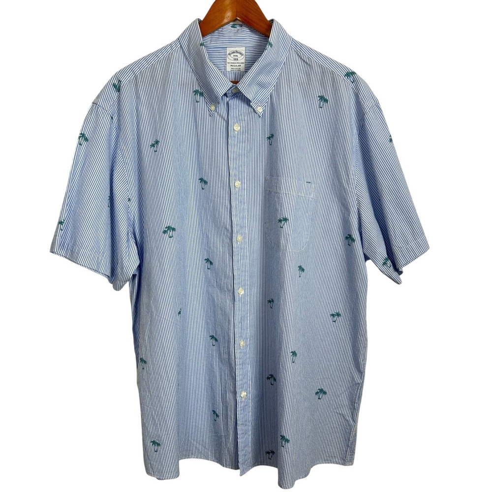 Brooks Brothers Palm Tree Shirt Mens XXL Blue Stripe Short Sleeve